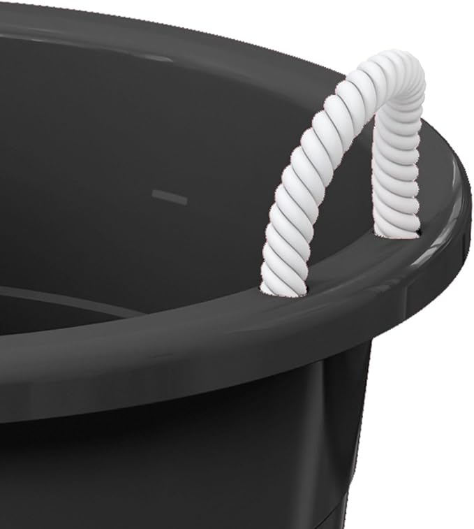 Life Story Large 17 Gallon Flexible Plastic Storage Bucket Container with Easy Grip Rope Handles for Indoor and Outdoor Storage, Black, 8 Pack