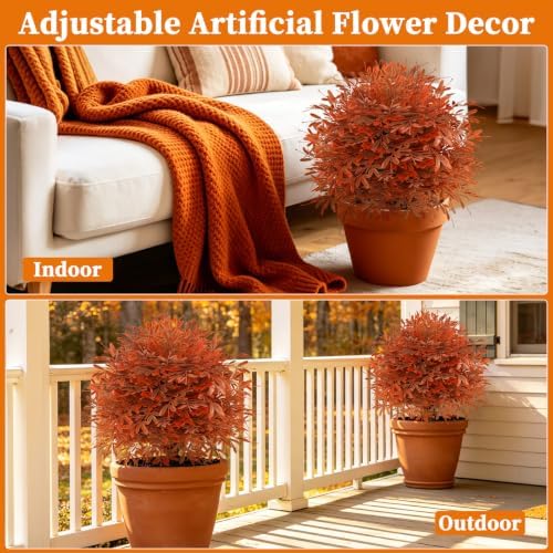 2 Pack Fall Artificial Cedar Topiary Balls with Ground Spike - Image 4