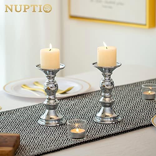 NUPTIO Silver Pillar Candle Holders: Centerpieces for 2 inches Candles - Image 4