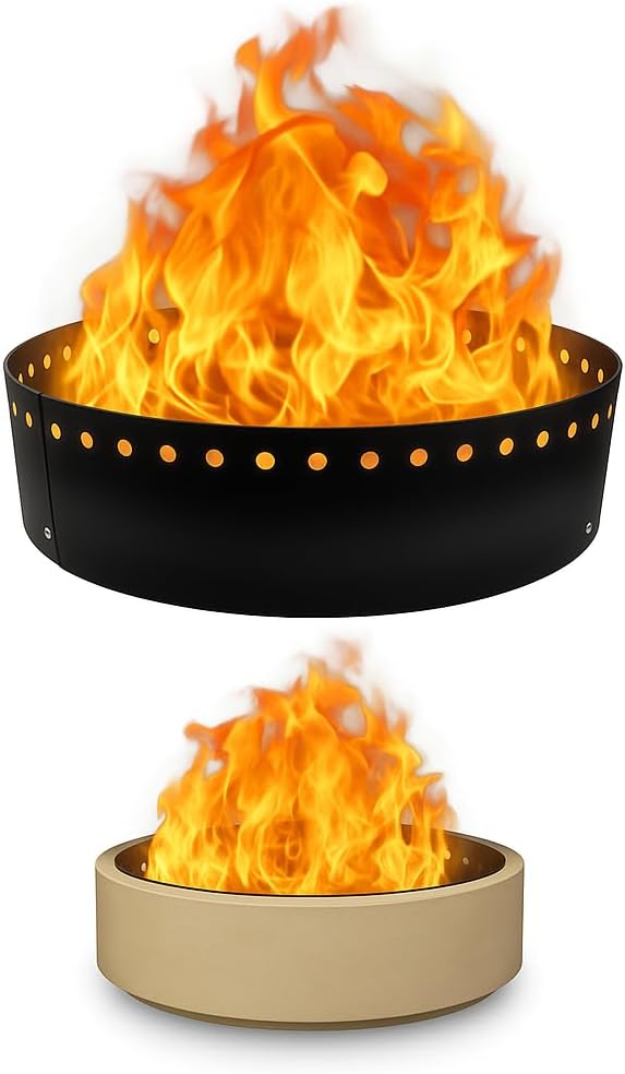 FEBTECH - 36" D Outdoor Fire Ring Liner - Steel Smokeless Firepit Insert | Heat Resistant Fire Ring for DIY In-Ground or Above-Ground Setups, Backyard Gatherings, Camping & Bonfire Nights