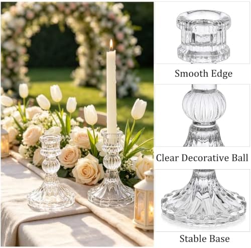 2 Pack Glass Taper Candlestick Holders, Clear Candlestick Holders, 4" H Stripe Crystal Candle Holders Decorative Candle Stand Centerpiece for Wedding, Festival, Dinning Party Table Decor - Image 3