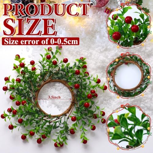 Daifunli 2 Pcs Christmas Candle Rings Boxwood Berry Candle Rings for Pillar 3.9 Inch Artificial Berry Tea Light Ring Farmhouse Wreath Candles Holder for Christmas Winter Rustic Table Centerpiece Decor - Image 2