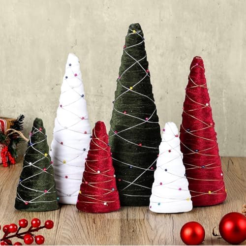 6 Pcs 12" 10" 6" Velvet Christmas Cone Tree Decorations Christmas Flocked Table Centerpieces Decor Farmhouse Tiered Tray Foam Ornaments Xmas Tree for Home Holiday Entryway Tabletop Centerpiece Decor by Unknown