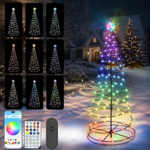 4.36FT Smart Spiral Christmas Tree Lights Outdoor with Remote & App Control by HELESIN