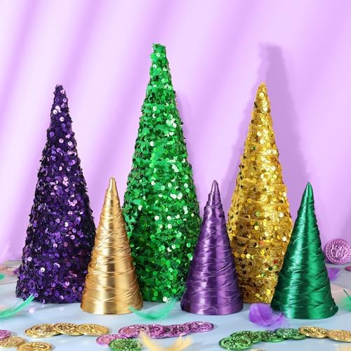 6 Pcs 12" 10" 6" Mardi Gras Table Centerpieces Mardi Gras Tiered Tray Signs Cone Tree Ornament Gold Green Purple Table Tree Decor for Mardi Gras Carnival Party Supplies and Decors by Unknown