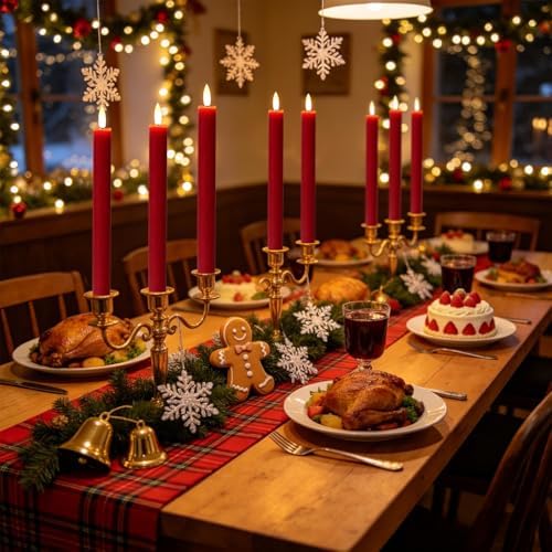 Wondise Flameless Taper Candles with Timer, 6 Pack Battery Operated LED Flickering Real Wax Red Candle for Christmas Wedding Dinner Decorations - Image 4