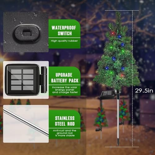 4PCS Solar Christmas Tree Garden Stake Lights Waterproof Christmas Decorations Tree Lights Outdoor Xmas Tree Light Christmas décor Pathway Lights Patio Yard（4PCS） - Image 5