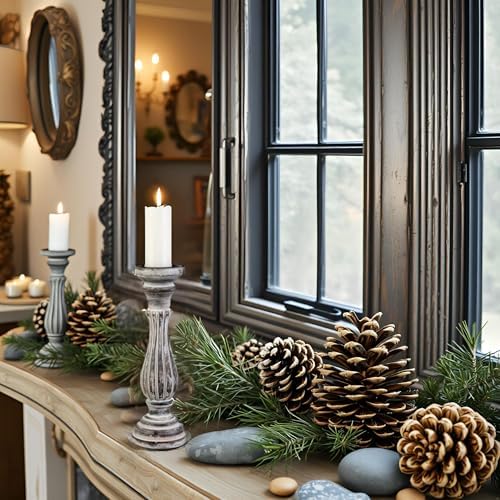 Biedermann & Sons Washed Wooden Pillar Candle Holder, White, 8 Inch Tall, Fits Up to 3 Inch Pillar Candles, Farmhouse Candle Pedestal for Table Decor and Shelves - Image 3