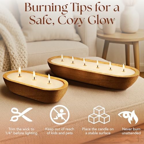Dough Bowl Candle Co. Apple Maple Bourbon Soy Candle - 3 Wick Rustic Farmhouse Decor Odor Eliminator in Wooden Bowls, 20 Ounce Wooden Dough Bowl, All-Natural Gifts for Women and Men - Image 5