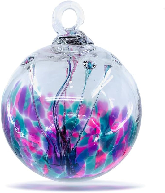 Luke Adams Glass | 4" Large Glass Tree of Life | Handmade Ornament | Hanging Garden Gazing Ball | Indoor Outdoor Home Décor | (Pink Violet Teal)