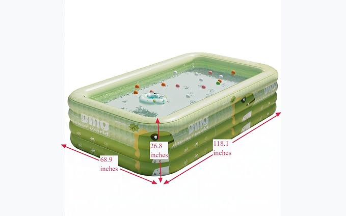 NexYongS Extra Large 4 Layers Inflatable Swimming Pool, Thickened Heavy Duty PVC Blow Up Pool, Outdoor Backyard Summer Water Play Party Green Dinosaur