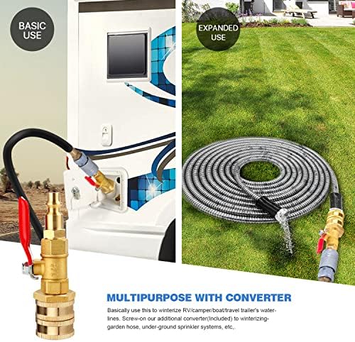 Dual Purpose Winterize Adapter with Quick Plug&3/4" GHT Thread, Brass Made Winterizing Quick Fitting with Ball Valve, Easy Blow Out Water to Winterize RV/camper/boat/trailer/Garden Hose Water Lines - Image 6