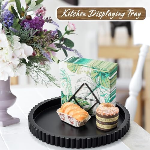 Handmade 12in Decorative Tray for Coffee Table Tray Decor, Black Wooden Decorative Round Tray for Kitchen, Living Room, Home Decor - Image 3