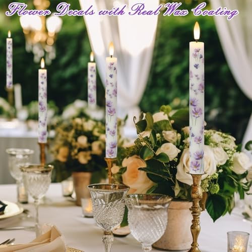 Purple Flower Flameless Taper Candles Battery Operated with Remote Timer - Image 3