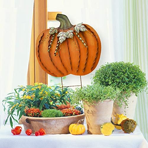 26" H Metal Pumpkin Yard Stake Outdoor Fall Decor Rustic Pumpkin Garden Stake Autumn Yard Sign Pumpkin Lawn Ornaments for Porch Garden Home Patio Harvest Thanksgiving Halloween Decorations