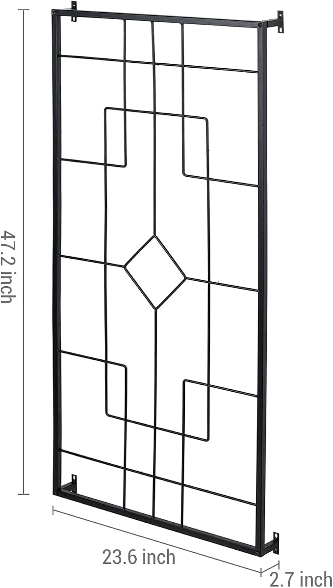 MyGift 3.9 ft Wall Mounted Garden Trellis, Metal Vintage Art Deco Lattice Hanging Support Frame for Climbing Plants and Crawling Vines, Horizontal Wall Hanging Planter Support