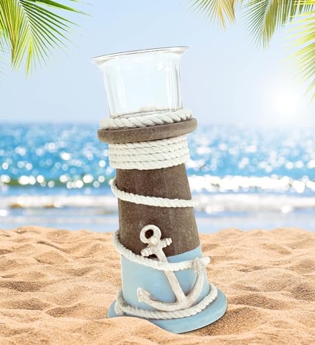 COTA Global Evian Wooden Coastal Decor Nautical Candle Holder - Tabletop Centerpiece, Ocean-Themed with Decorative Nautical Rope and Anchor Design - Handmade, Color May Vary - Image 5