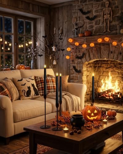 6 PCS Black Flameless Taper Candles with Remote and Timer, Real Wax LED Candlesticks with 3D Wick Light, 9.6 Inches Wax Drip Fake Candles for Halloween Party Home Decor - Image 6