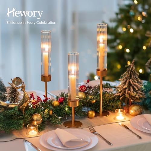 Hewory Gold Hurricane Candle Holder: 3PCS Candlestick Holders for Decor - Image 2