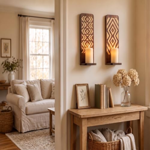 2 Pack Fall Bohemian Wooden Candle Sconces Set - Image 5