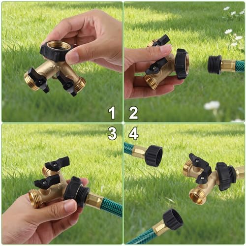 Biswing 2 Pack Garden Hose Splitter 2 Way, Heavy Duty Brass Connector Tap Splitter, Y Splitter 2 Valves with 4 Extra Rubber Washers - Image 6