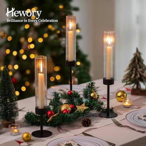 Hewory Black Hurricane Candle Holders: 12 PCS Tall Taper Candlestick Candle Holders Bulk for Candlesticks Candle Sticks Holder Decor for Table Centerpiece Wedding Party Christmas Decorations - Image 3