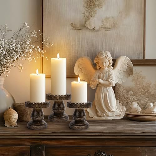 Small Candle Holder for Pillar Candle Set of 3, Farmhouse Wood Candle Holder, Rustic Wooden Candle Stand, Vintage Candle Stand Decorative for Living Room, Table Centerpiece, Black Gold - Image 5