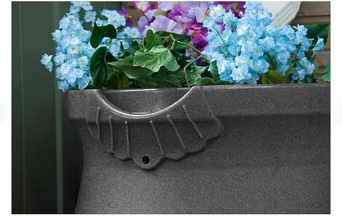 Rain Wizard Decorative Urn Rain Barrel, Durable polyethylene Resin, with Brass Spigot, Flat-Back Design,Perfect for Gardening Any Home (Dark Granite, 50 Gallon)