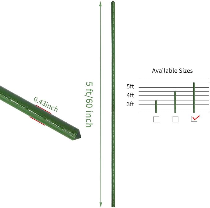 G-LEAF Garden Stakes 5 ft Plastic Coated Steel Tube Sturdy Metal Plant Sticks for Tomato,Cucumber,Bean,Tree,Pack of 50