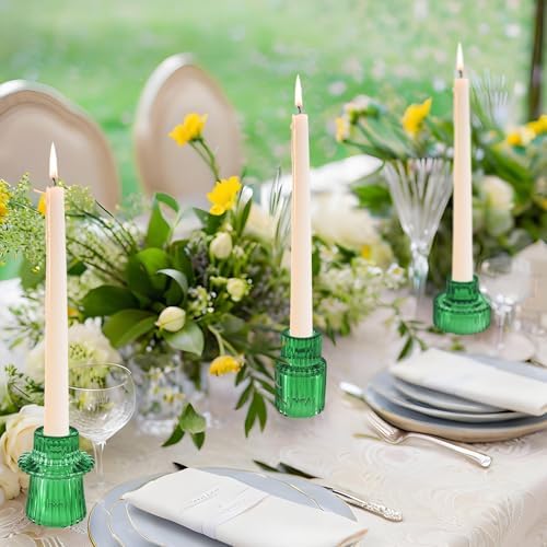Glass Candlestick Holders, Taper Candle Holders, Set of 6, Green - Image 6