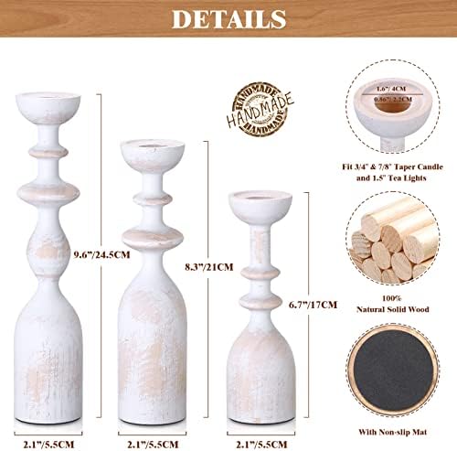 HOWSILAY Wood Farmhouse Candle Holders, Set of 3 Candlestick Holder, White - Image 4