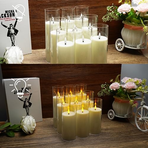 kakoya Flickering Flameless Candles Battery Operated with Remote and 2/4/6/8 H Timer Plexiglass Led Pillar Candles Pack of 9(D 2.3"xH 5.5"6.5"7.5")with Realistic 3D Wick Candles for Home Decor(Ivory) - Image 3