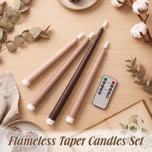 Rossesay 16 Pcs Brown Flameless Taper Candle with Remote Timer - Image 2