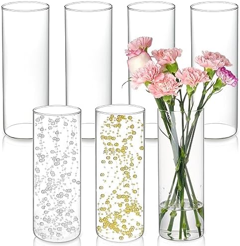7pcs Glass Cylinder Vases for Centerpieces - 10 Inch Tall Glass Vases for Flowers, Hurricane Candle Holders Floating Candle Vase for Table Centerpiece Formal Dinners Home Decor by DNANAOL