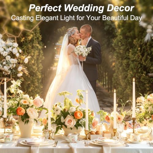 12 Pcs Flickering Flameless LED Taper Candles, White Wedding Decor - Image 2