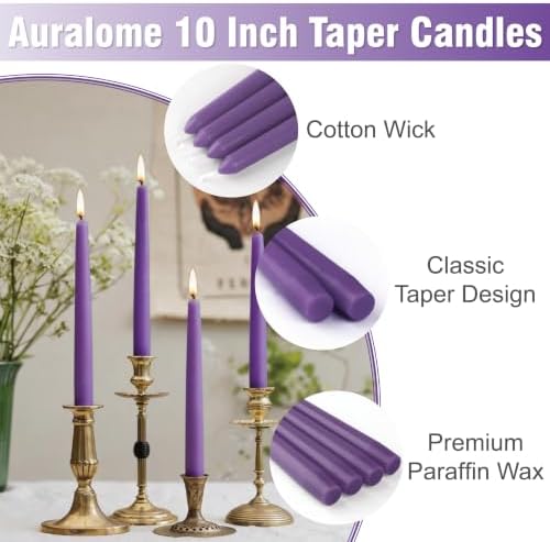 Purple Candlesticks - 12 Pack 10 Inch Candles Dripless Unscented Wax Long Burning Purple Tall Tapered Candles for Bridal Showers Spring Weddings Restaurants Dinner Party Table Decor - Image 2