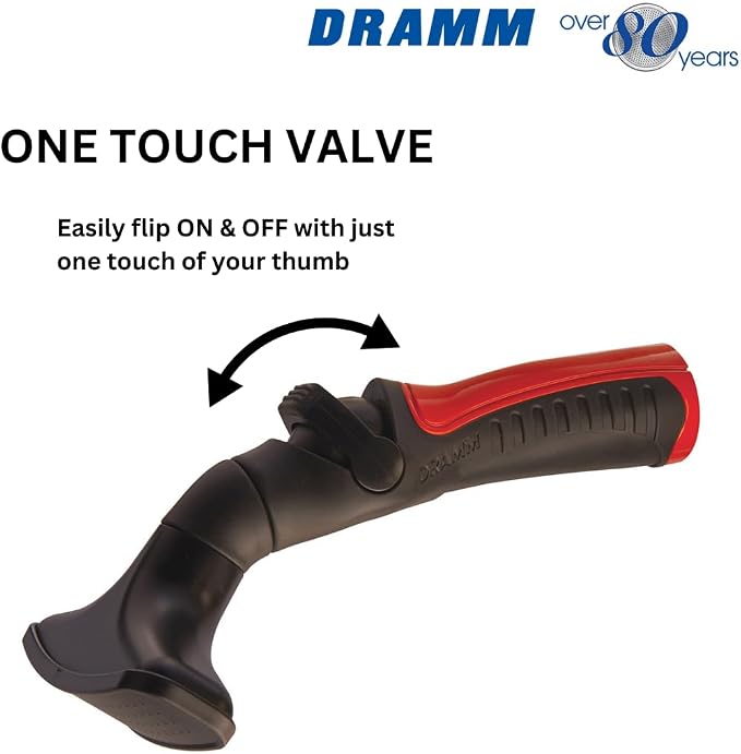 Dramm One Touch Fan Nozzle Handlheld Sprayer with Thumb Control Water Flow, Perfect for Water Restricted Areas when Watering Plants, Pots, Baskets, Vegetables, Red