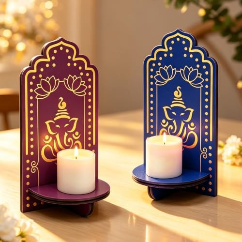 14 Pack Diwali Lotus Wooden Tea Light Diya Holder - Image 5