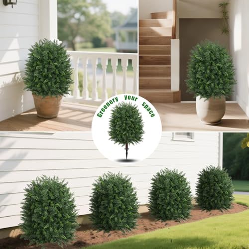 2 Pack Artificial 28.7 Inch Cedar Topiary Trees with Ground Spike - Image 4