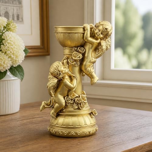 Gloss Gold Double Cherub Candle Holder Resin Angel Figurine Decor Gift - Image 3