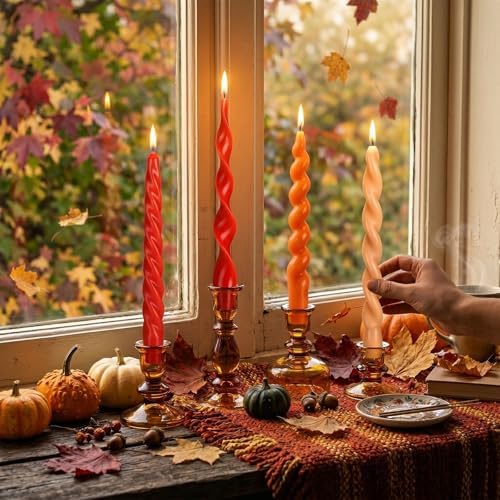 Nuanchu 4 Pcs Twisted Taper Candles,7.87 Inch,Pure,Fall Orange - Image 4