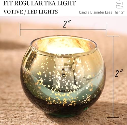 Volens Green Votive Candle Holders Set of 12, Round Mercury Glass Votives - Image 2