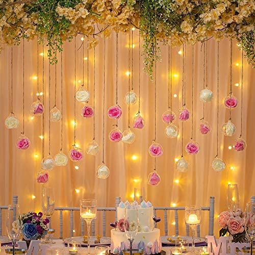 Nuptio 24 Pcs Hanging Glass Tealight Holder Globe 2.36" Diameter, Tea Light Candle Holders Wedding Christmas Halloween Home DIY Gifts, Garden Hanging Ornaments Outdoor Candle Holders - Image 5