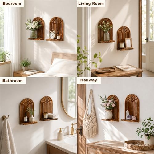 Artilady Shelf Boho Wall Decor, Solid Wood Mid-Century Shelves for Storage - Image 4
