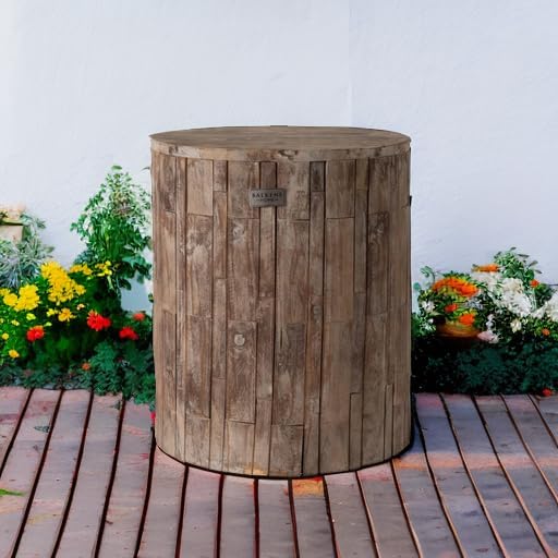 Balkene Home Patio Sense 62420 Elyse Round Rustic Garden Stool Wood Outdoor Seating & End Table Portable Adaptable Outdoor Furniture Ideal for Entertaining, Gardening & Decor - Seasoned Patina Finish