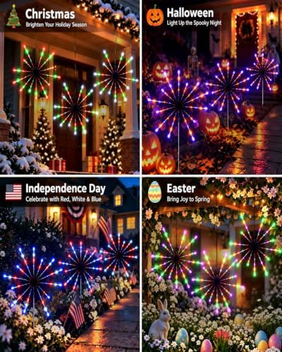 3 Pack Christmas Firework Pathway Lights,Chasing Starburst RGB Tree Lights - Image 5