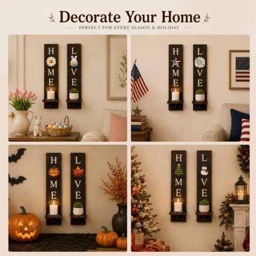 Wall Candle Holder Set of 2, Wooden Candle Sconces Farmhouse Wall Decor - Image 3