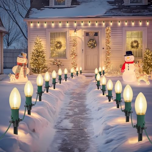 45Ft C9 30 Led Bulbs Christmas Pathway Lights Outdoor, Warm White Waterproof Connectable Christmas Walkway Lights for Driveway, Yard, Lawn, Sidewalk Decorations by USOKYO