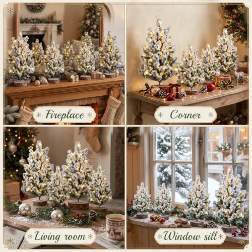 Set of 4 Pre-lit Snow Flocked Mini Christmas Trees for Table - Image 6