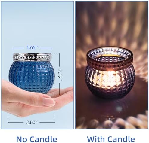 Candle Holder Set of 12, Small Tealight Candle Holder, Vintage Glass Votive Candle Holders for Table Centerpiece Wedding Home Decor Holiday Decor (Blue) - Image 2